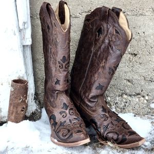 Corral Vintage C2118 Women's 8M Brown Leather Lizard Inlay Cowgirl Boot